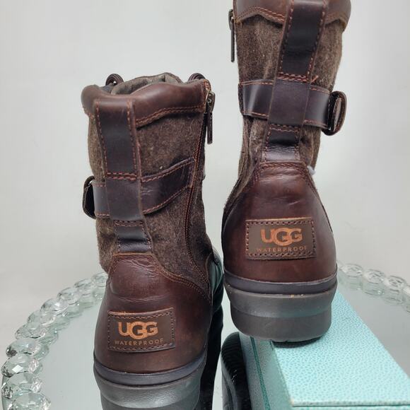 UGG Women's Sz 8 Kesey Brown Leather Waterproof shearling Boots 1005264 99% EXC! - Picture 5 of 9